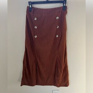 Brown Corduroy Button-Front Skirt